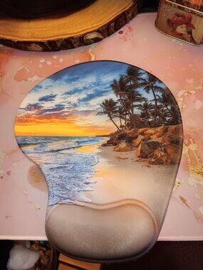 Mouse Pad Wrist Rest Non-Slip PC Laptop Computer Beach Ocean Waves Sunset NWOT!